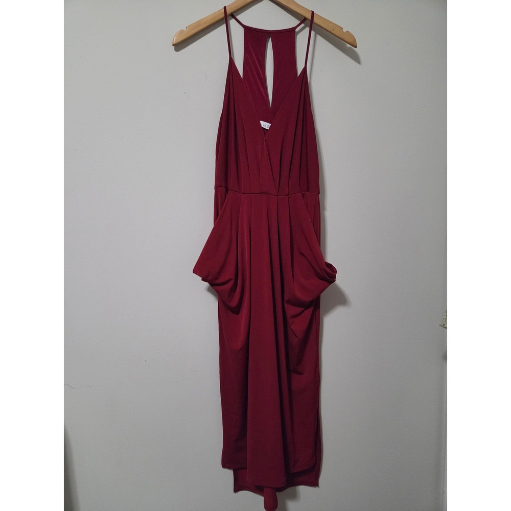 BCBGeneration Deep Red V-Neck Pleated Maxi Dress with Pockets Small